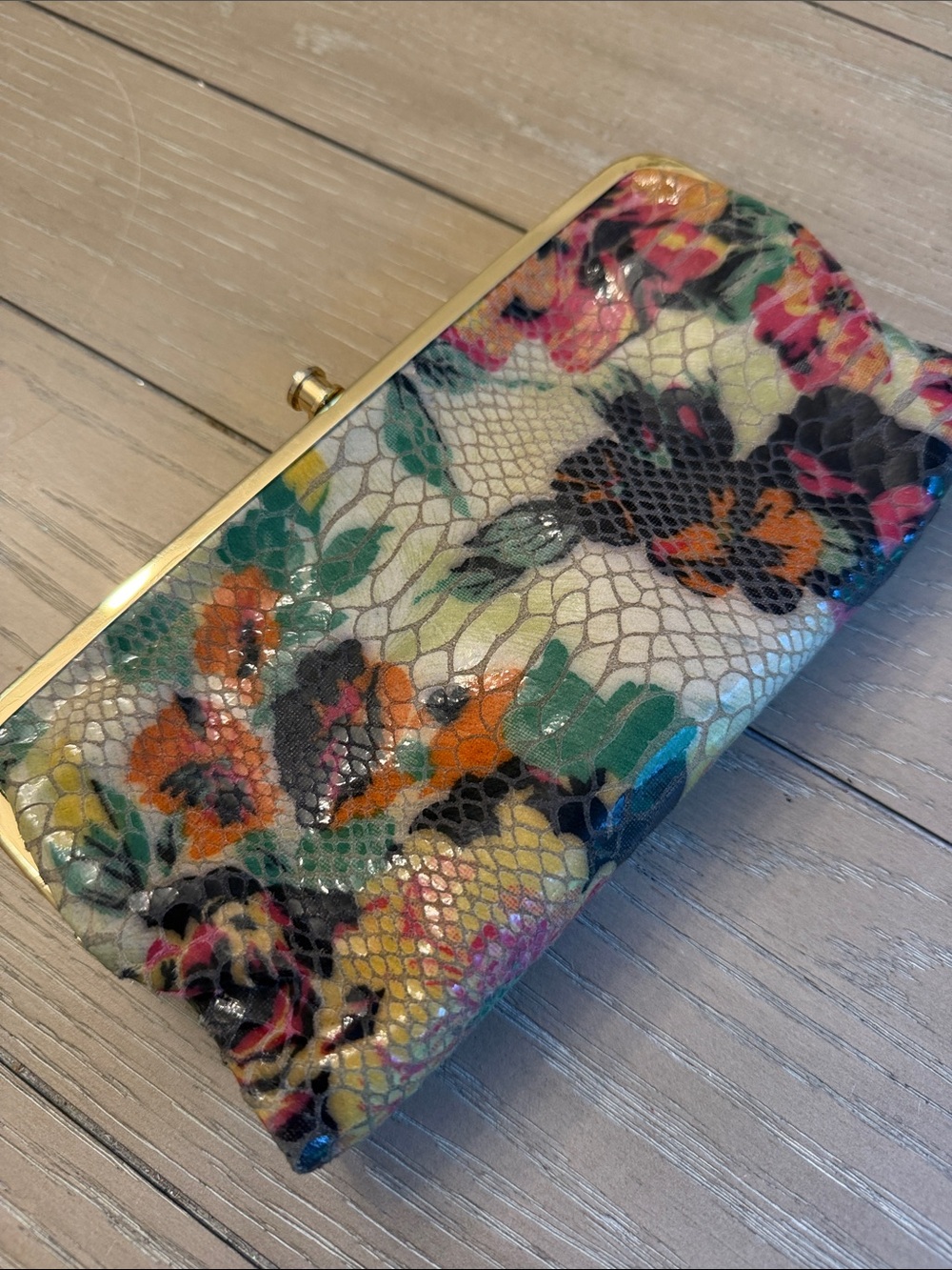 HOBO Floral Lace-Effect Multi-Color Clutch with Gold Frame